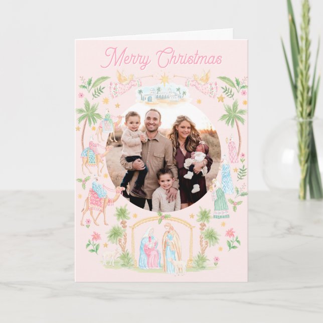 Tarjeta Pastel Nativity Folded Photo (Anverso)