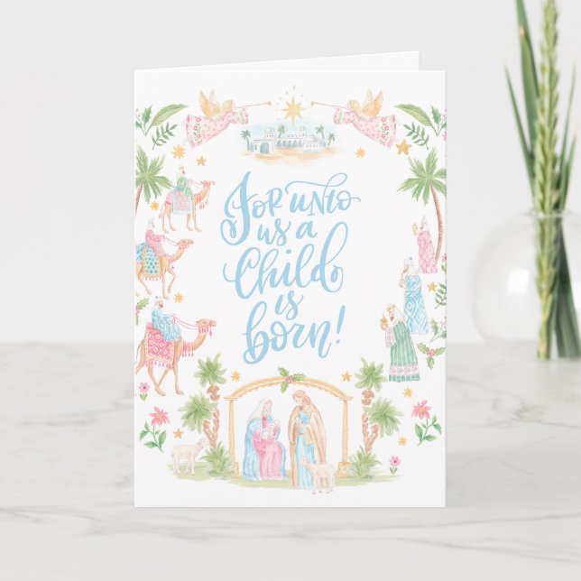 Tarjeta Pastel Nativity Folded Photo Card (Anverso)