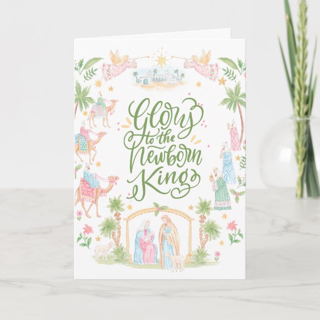 Tarjeta Pastel Nativity | Glory to Newborn King | Photo (Anverso)