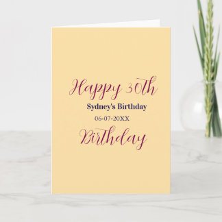 Tarjeta Pastel orange happy 30th birthday name date purple