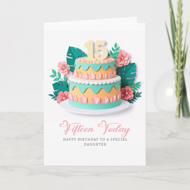 Tarjeta Pastel Paper-Cut Cake Cumpleaños 15 (Anverso)