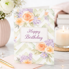 Tarjeta Pastel Peach Lavender Floral Sage Chevron Birthday