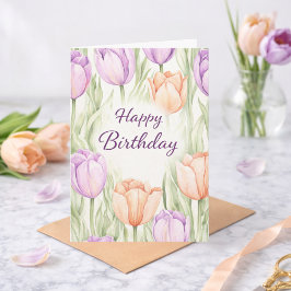 Tarjeta Pastel Peach Purple Tulips Spring Floral Birthday
