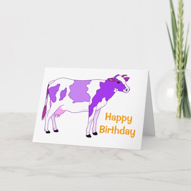 Tarjeta Pastel Purple Cow Cumpleaños (Anverso)