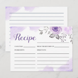 Tarjeta Pastel Purple Floral Bridal Shower Recipe