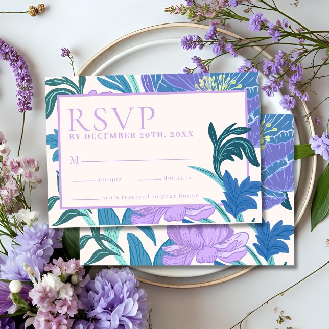 Tarjeta Pastel Purple Lilac Floral Wedding Rsvp (Subido por el creador)
