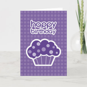 Tarjeta pastel púrpura de cumpleaños feliz