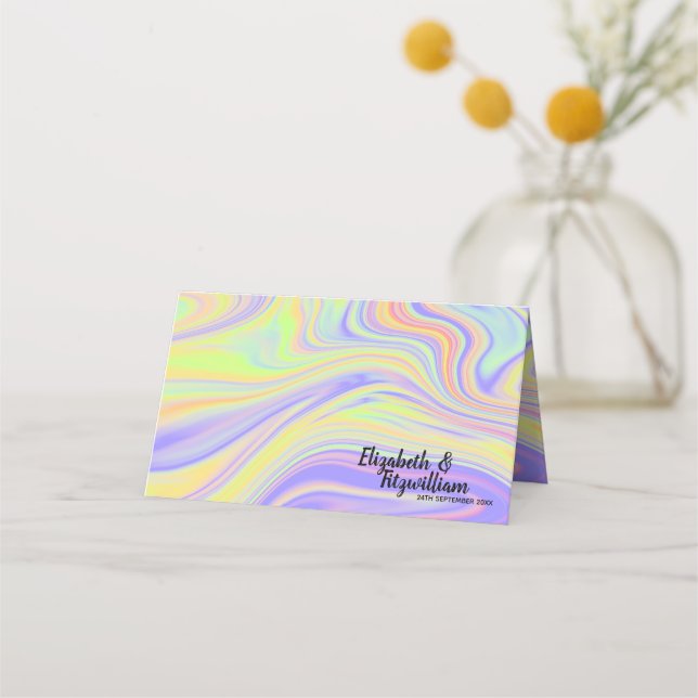 Tarjeta Pastel Rainbow Marbling Place o Tarjeta Es (Anverso)