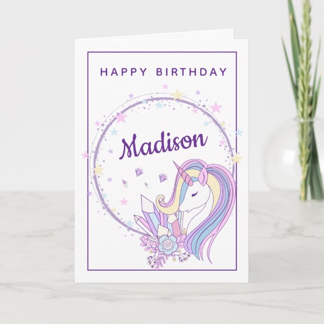 Tarjeta Pastel Rainbow Unicorn | Cumpleaños feliz (Anverso)