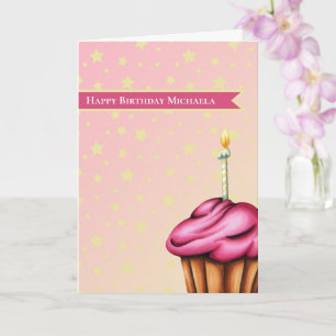 Tarjeta Pastel rosa con Vela Personalizada Cumpleaños