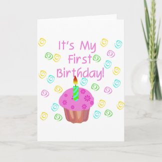 Tarjeta Pastel rosa con Vela Primer Cumpleaños