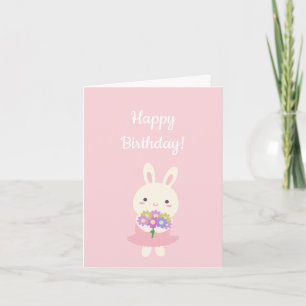 Tarjeta Pastel Rosa Cute Kawaii Jóvenes Conejitos Felices 
