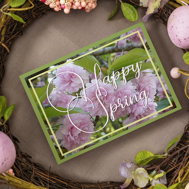 Tarjeta Pastel Rosa Feliz Primavera Elegante Saludo Floral (Subido por el creador)