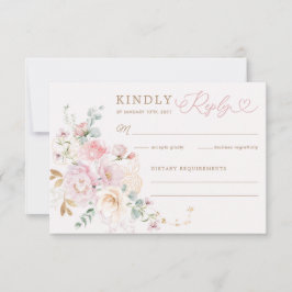 Tarjeta Pastel Rubor Floral Greenery Wedding RSVP
