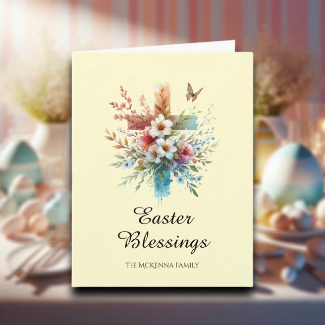 Tarjeta Pastel Watercolor Elegante Cruz Cristiana Pascua (Subido por el creador)