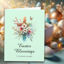 Tarjeta Pastel Watercolor Elegante Cruz Cristiana Pascua