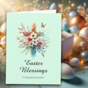 Tarjeta Pastel Watercolor Elegante Cruz Cristiana Pascua