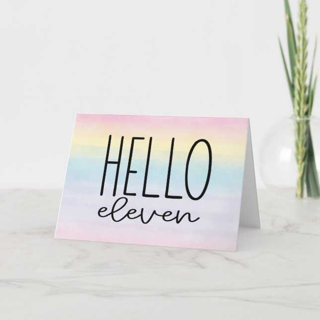 Tarjeta Pastel Watercolor Hola 11 - 11º cumpleaños (Anverso)
