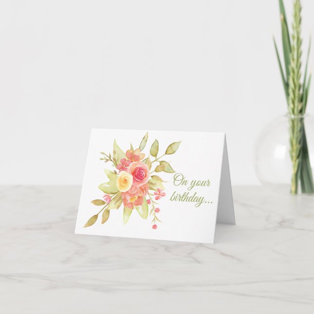 Tarjeta Pastel Watercolor Rose Bouquet (Anverso)