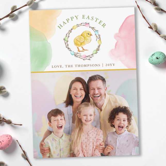 Tarjeta Pastel Watercolor Wreath And Chick Easter Photo (Subido por el creador)