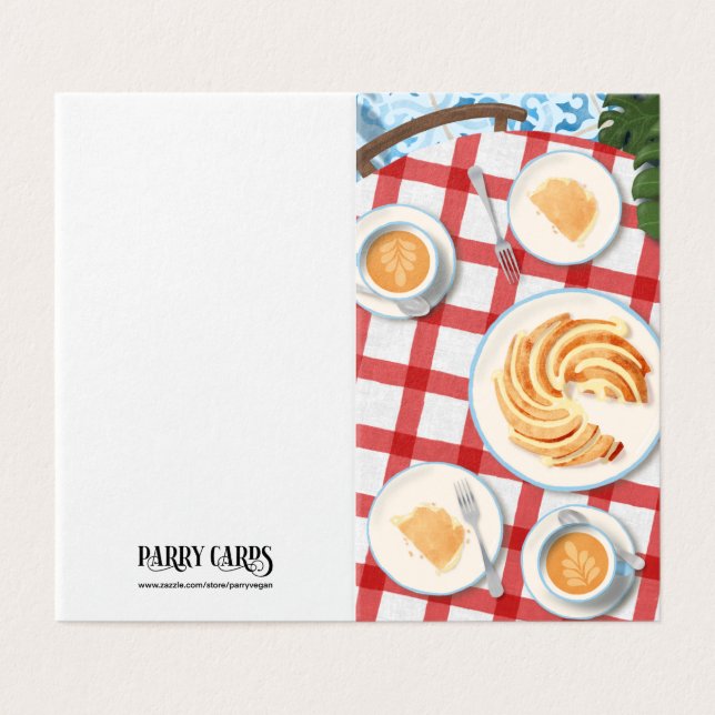 Tarjeta Pastel y café para dos (Exterior desplegado)