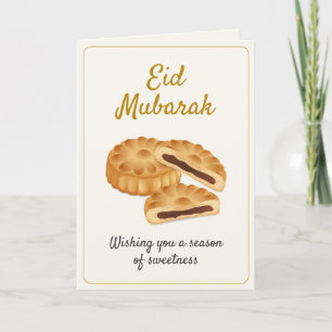 Tarjeta Pastelería de Maamoul de Oro y Fechas Dulce Eid Mu