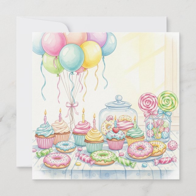 Tarjeta Pasteles acuáticos y carta de dulces de cumpleaños (Anverso)