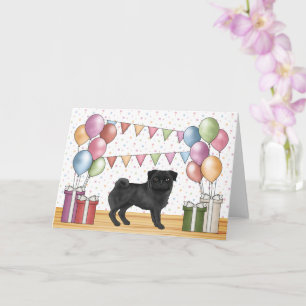 Tarjeta Pasteles coloridos de perro negro feliz cumpleaños