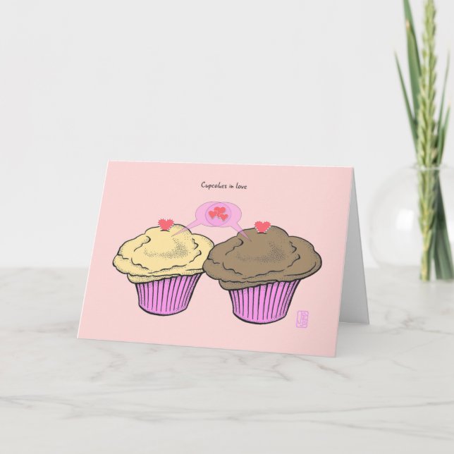 Tarjeta Pasteles con amor CustardChocoPink Valentine (Anverso)