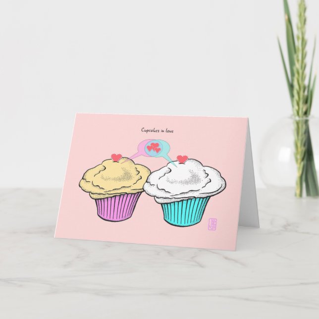 Tarjeta Pasteles con amor CustardVanillaPinkBlue Valentine (Anverso)