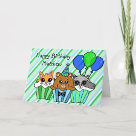 Tarjeta Pasteles de animales de Woodland, Fox, Raccoon y O