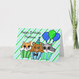 Tarjeta Pasteles de animales de Woodland, Fox, Raccoon y O