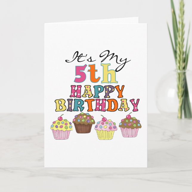 Tarjeta Pasteles de bonito 5 camisetas de cumpleaños y reg (Anverso)