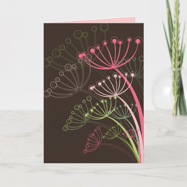 Tarjeta Pasteles dulces Dandelions rosados Moda estilizada (Anverso)