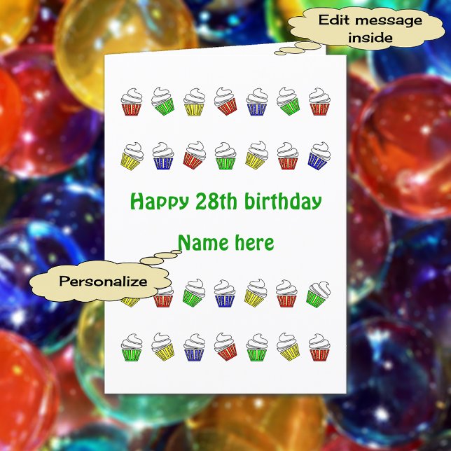Tarjeta Pasteles personalizados de 28 años (Count the cupcakes!)