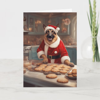 Tarjeta Pastor alemán con traje de Santa horneando galleta