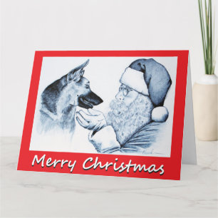 Tarjeta Pastor Alemán de Navidad y Papá Noel