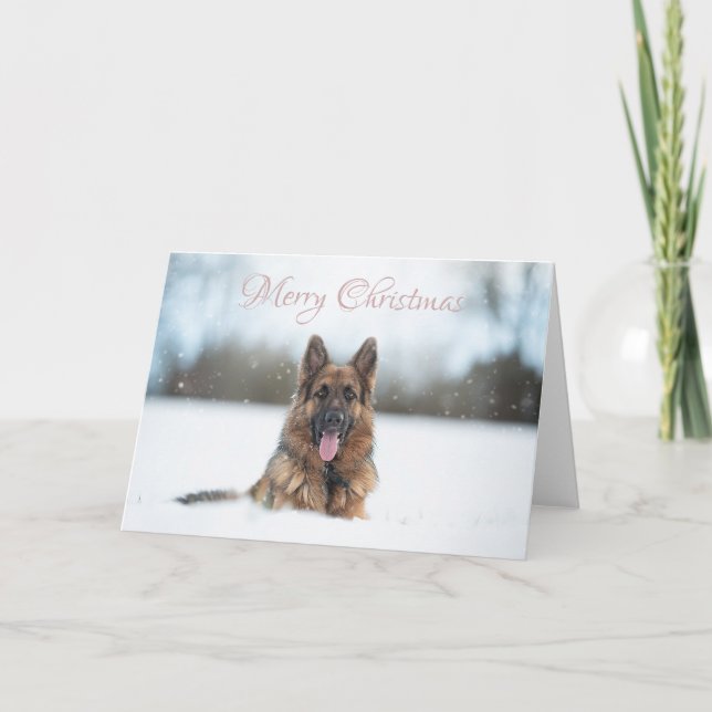 Tarjeta Pastor alemán en la nieve de los Navidades (Anverso)