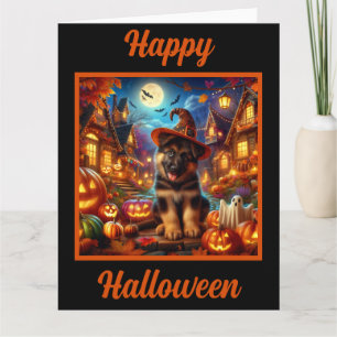 Tarjeta Pastor alemán en una aldea de Halloween