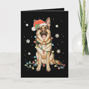 Tarjeta Pastor Alemán Gorro de Santa Luces de Navidad Árbo