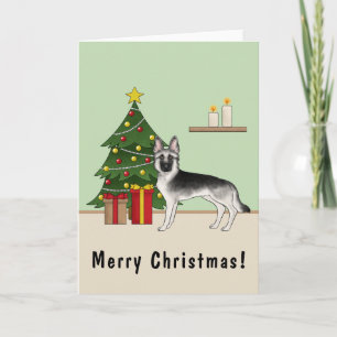 Tarjeta Pastor Alemán Gris Plateado Árbol de Navidad Festi