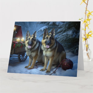 Tarjeta Pastor Alemán Navidad Decoración de Trineo Nevado 