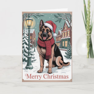 Tarjeta Pastor alemán Navidad vintage
