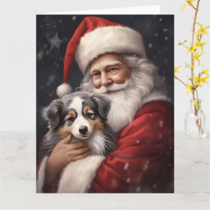 Tarjeta Pastor australiano con Navidades de Santa Claus
