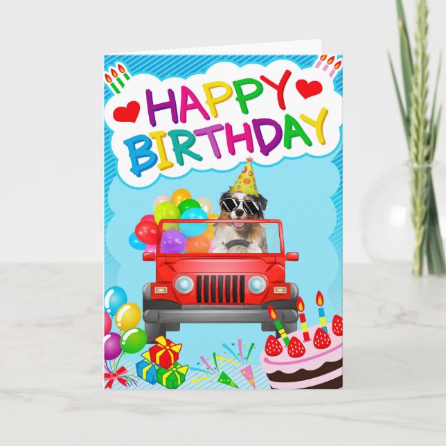 Tarjeta Pastor australiano conduciendo con el cumpleaños d (Anverso)