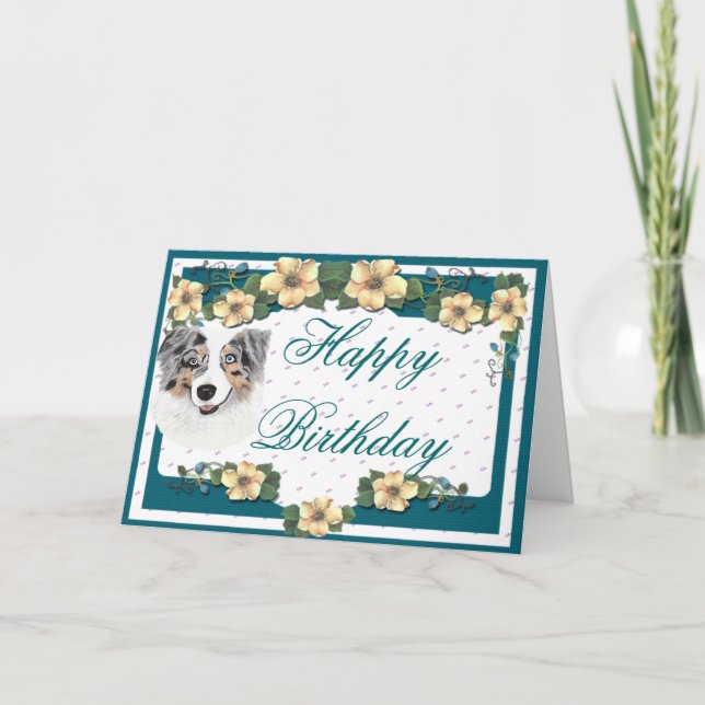 Tarjeta Pastor australiano - feliz cumpleaños (Anverso)