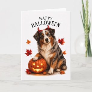 Tarjeta Pastor Australiano Halloween Diablo Perro