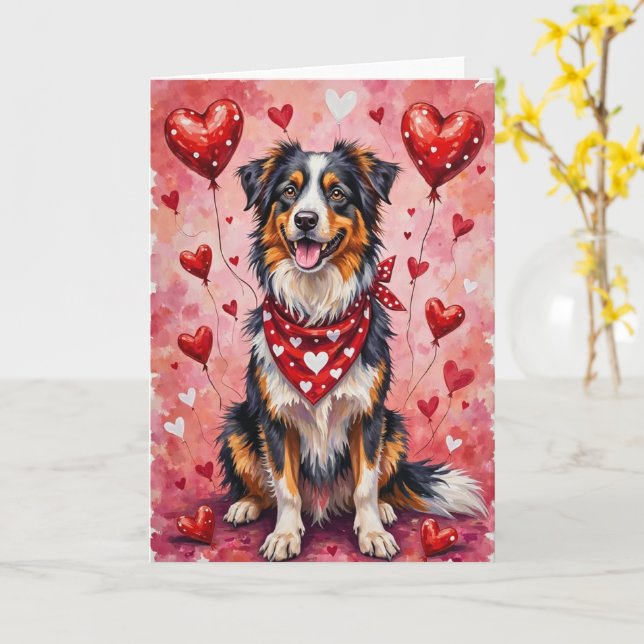 Tarjeta Pastor Australiano perro del día de San Valentín c (flor amarilla)