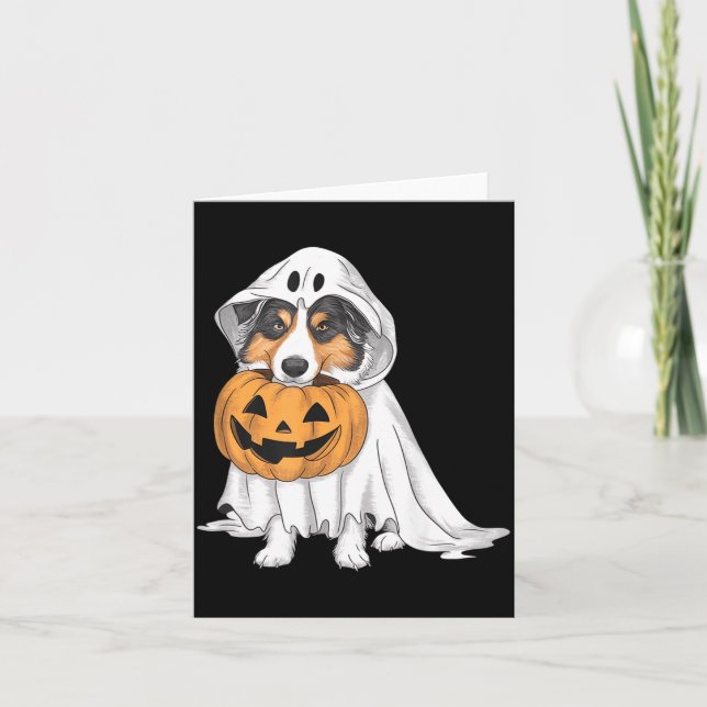 Tarjeta Pastor Australiano Perro Fantasma Halloween (Anverso)