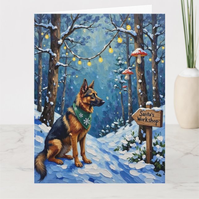 Tarjeta Pastor Belga Navidad Bosque Encantado (Anverso)